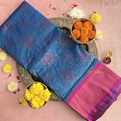 Turquoise Bandhani Semi Soft Silk Paithani Saree-VS4131