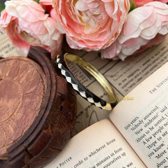 Vriksham Black Contrast White Diamond Pattern Enamel Openable Kada Bangle-G21861