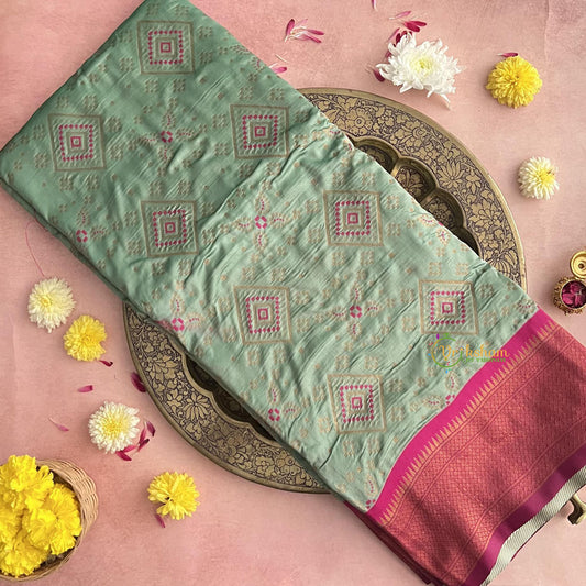 Pista Green Bandhani Semi Soft Silk Paithani Saree-VS4134