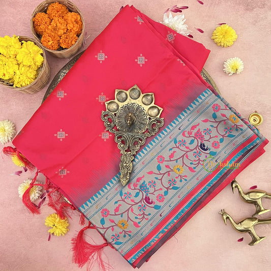 Reddish Pink Soft Silk Paithani Saree-VS4125