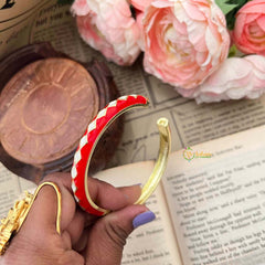 Vriksham Red Contrast White Diamond Pattern Enamel Openable Kada Bangle-G21862