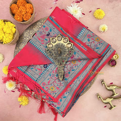 Reddish Pink Soft Silk Paithani Saree-VS4125