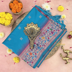 Turquoise Soft Silk Paithani Saree-VS4128