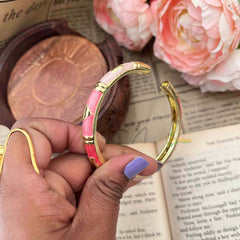 Vriksham Pink Enamel Gold-Toned Heart Enamel Openable Kada Bangle-G21863