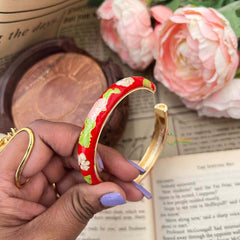 Vriksham Red Floral With Gold-Toned Trim Enamel Openable Kada Bangle-G21865