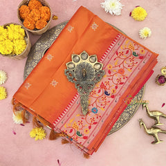 Orange Soft Silk Paithani Saree-VS4127