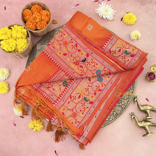 Orange Soft Silk Paithani Saree-VS4127