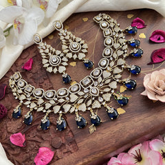 Stylish Victorian Diamond Choker- Blue Beads-VV1464