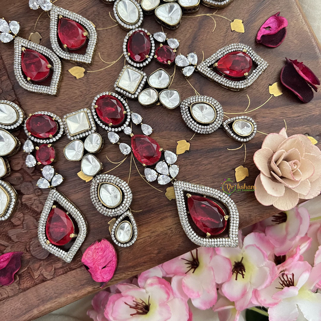 Ruby Red Victorian Diamond Choker Short Neckpiece -VV1214