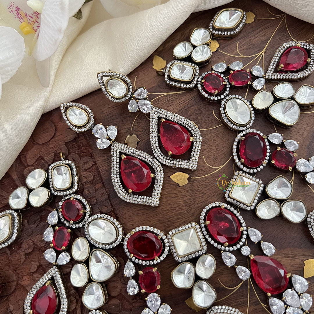 Ruby Red Victorian Diamond Choker Short Neckpiece -VV1214