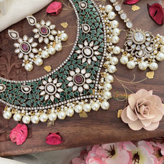 Premium Green Victorian Diamond Bridal Choker-Pearl-VV1672