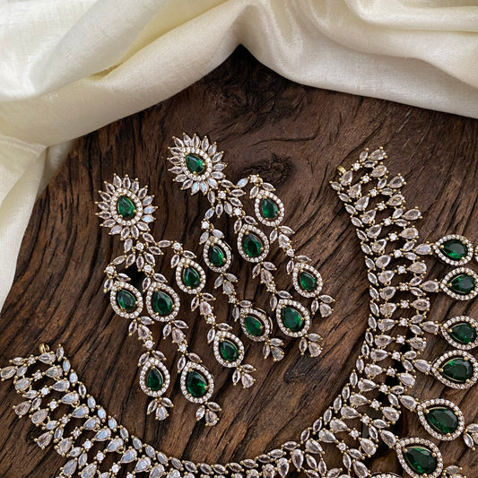 Graceful Bridal Victorian Diamond High Neck Choker - Green - VV1332