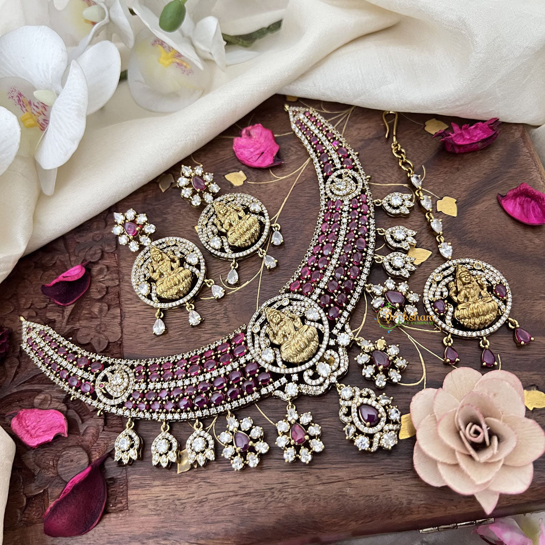 Premium Red Victorian Diamond Lakshmi Hasli-VV1738