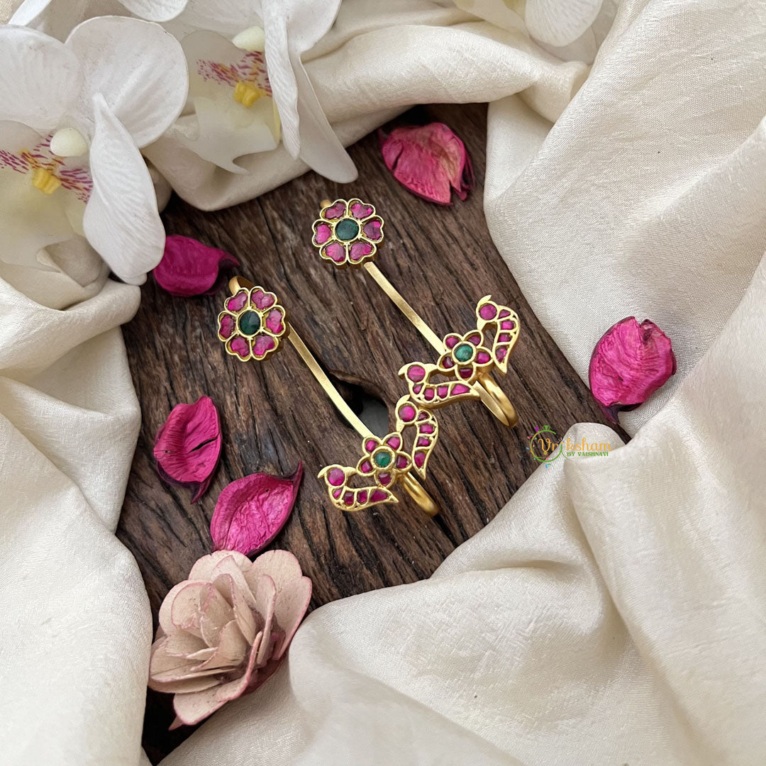 Vriksham Handcrafted Peacock & Floral Kemp Ear Cuff Bugadi-G19986