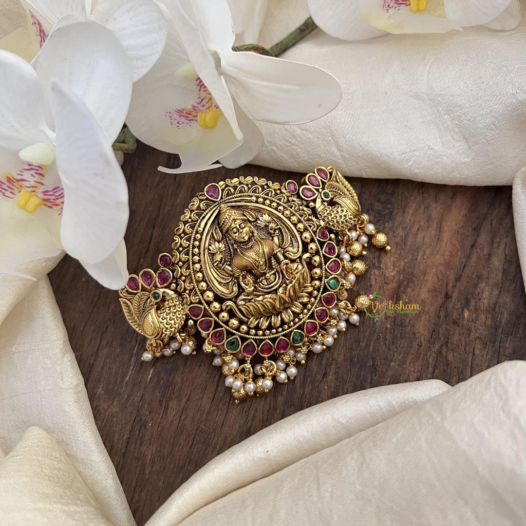 Premium Lakshmi With Dual Peacock Hair clip-Red Green-G15369