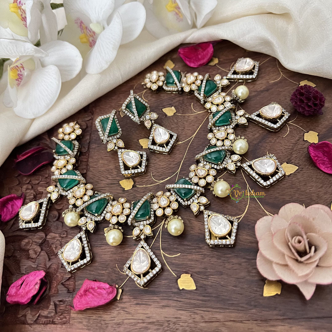 Stylish Floral Green Victorian Diamond Haram-VV1763
