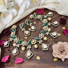 Stylish Floral Green Victorian Diamond Haram-VV1763