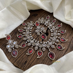 Premium Bridal Victorian Diamond Short Neckpiece - Redish Pink - VV10785