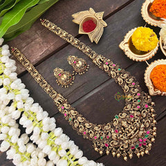 Vriksham  Gold Look Alike Lakshmi With Peacock-Red Green-Gold Bead-G21270