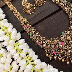 Vriksham  Gold Look Alike Lakshmi With Peacock-Red Green-Gold Bead-G21270