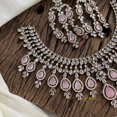 Elegant Bridal Victorian Diamond High Neck Choker - Pastel Pink - VV10746