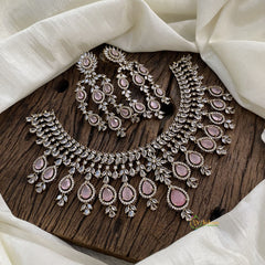 Elegant Bridal Victorian Diamond High Neck Choker - Pastel Pink - VV10746