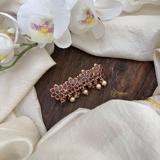 Flower Gold Look Alike Hair clip-Red Green-Pink Pearl-G15377