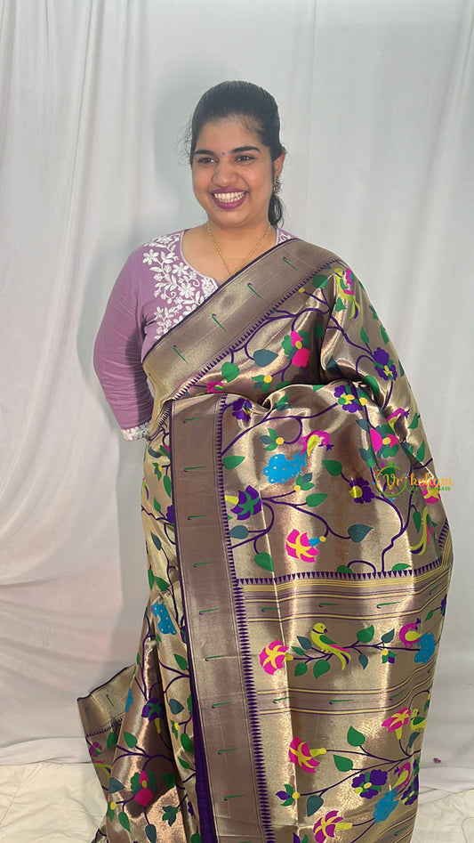 Purple All Over Minakari Work Paithani Saree-VS4118