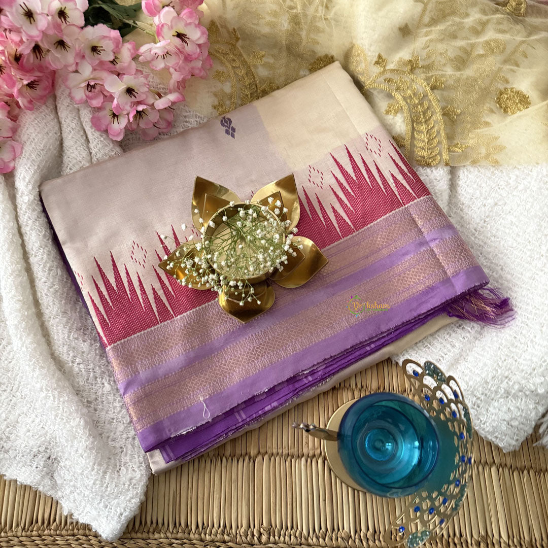 Vriksham Off White Chinnalampattu Saree Rettapet Copper Temple Border-VS4704
