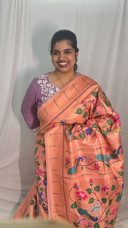 Peach All Over Minakari Work Paithani Saree-VS4120