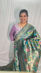 Peacock Blue All Over Minakari Work Paithani Saree-VS4123