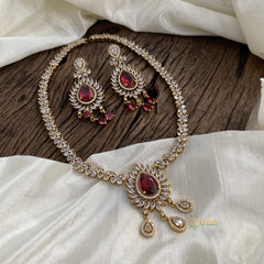 Redish Pink Victorian Diamond Pendant Neckpiece - VV1369