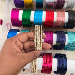 Vriksham 23-Color Rainbow Mega Set - Premium Glossy Metal & Crystal Studded Accents Bangle Set -G21877