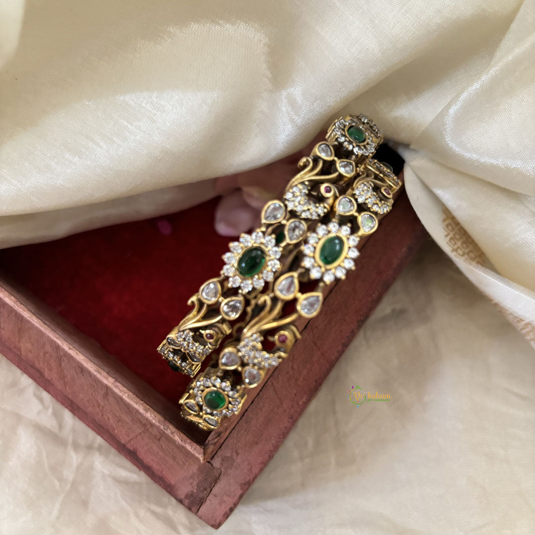 Premium Victorian Diamond Bridal Bangles - Green-G10941