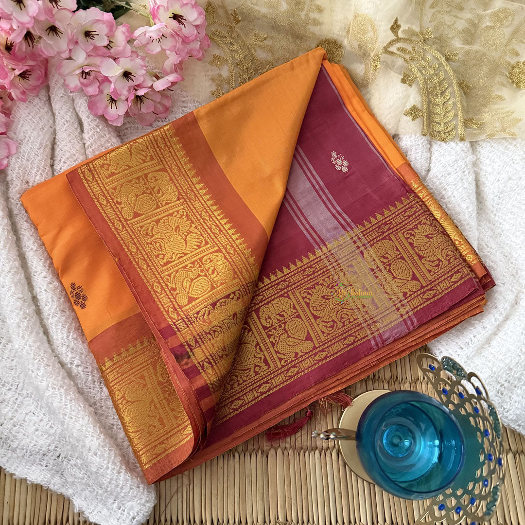 Vriksham Sunset Orange Chinnalampattu Saree Elephant Copper Work Border-VS4710