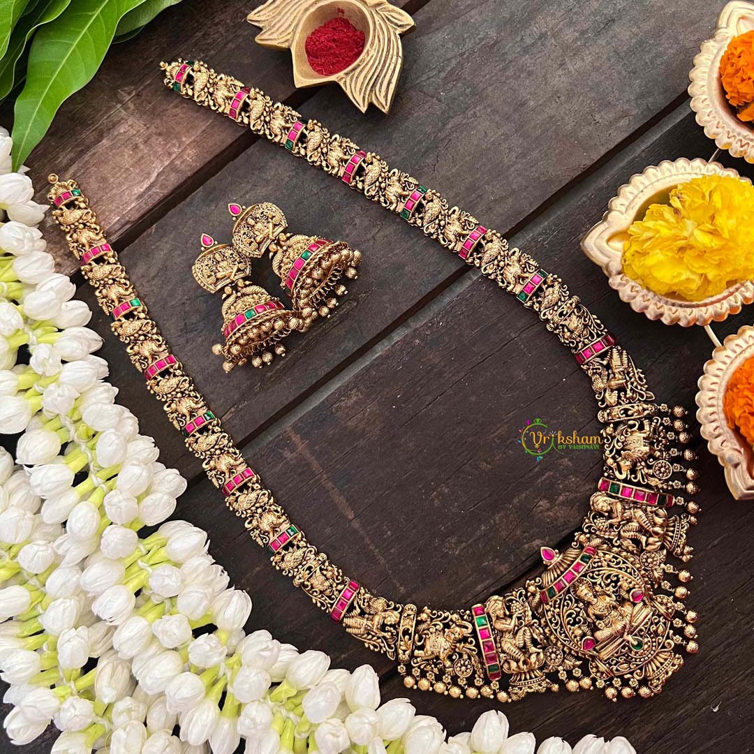 Vriksham Gold Look Alike Lakshmi Long Neckpiece-Gold Bead-G21275