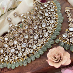 Bridal Statement Victorian Diamond Choker-Aqua Green Bead-VV1800
