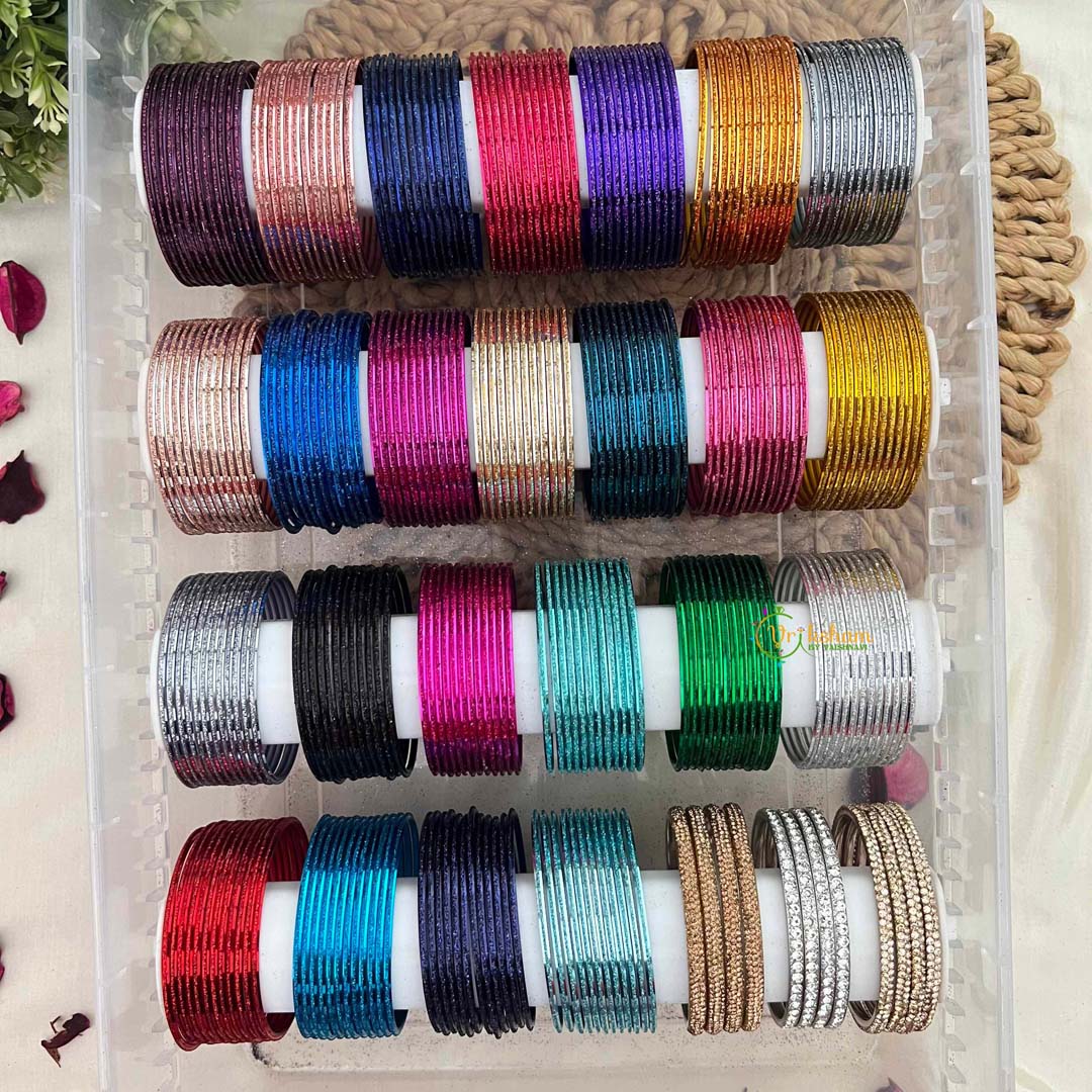Vriksham 27-Color Rainbow Mega Set - Premium Glossy Metal & Crystal Studded Accents Bangle Set -G21878
