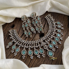 Graceful Bridal Victorian Diamond High Neck Choker - Aqua Green - VV1346