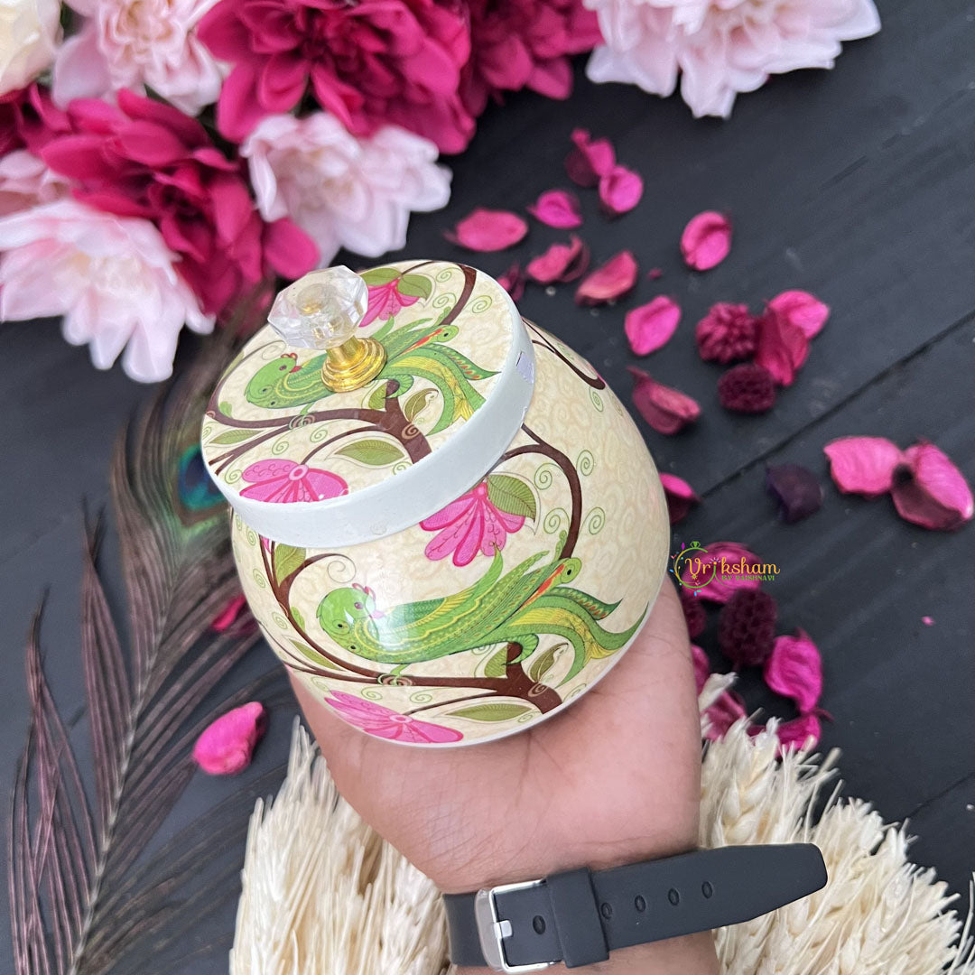 Vriksham Peacock Floral Designs Metal Pichwai Jar-RG256
