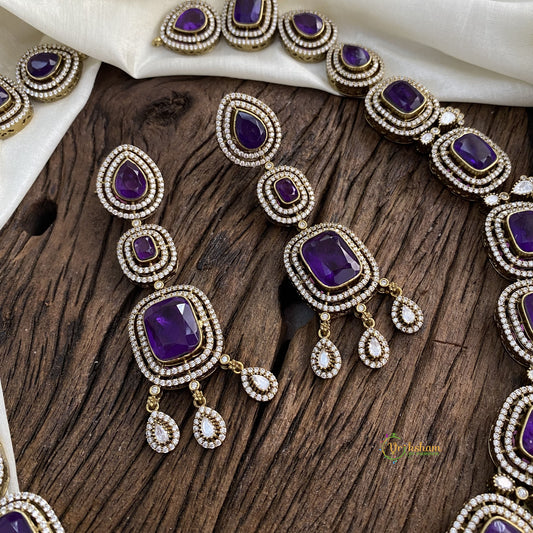 Premium Purple Victorian Diamond Pendant Neckpiece  - VV10748