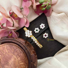 Vriksham Sparkling Cubic Zirconia Flower Interchangeable AD Stone Bangle and 3-Piece Floral-G21874