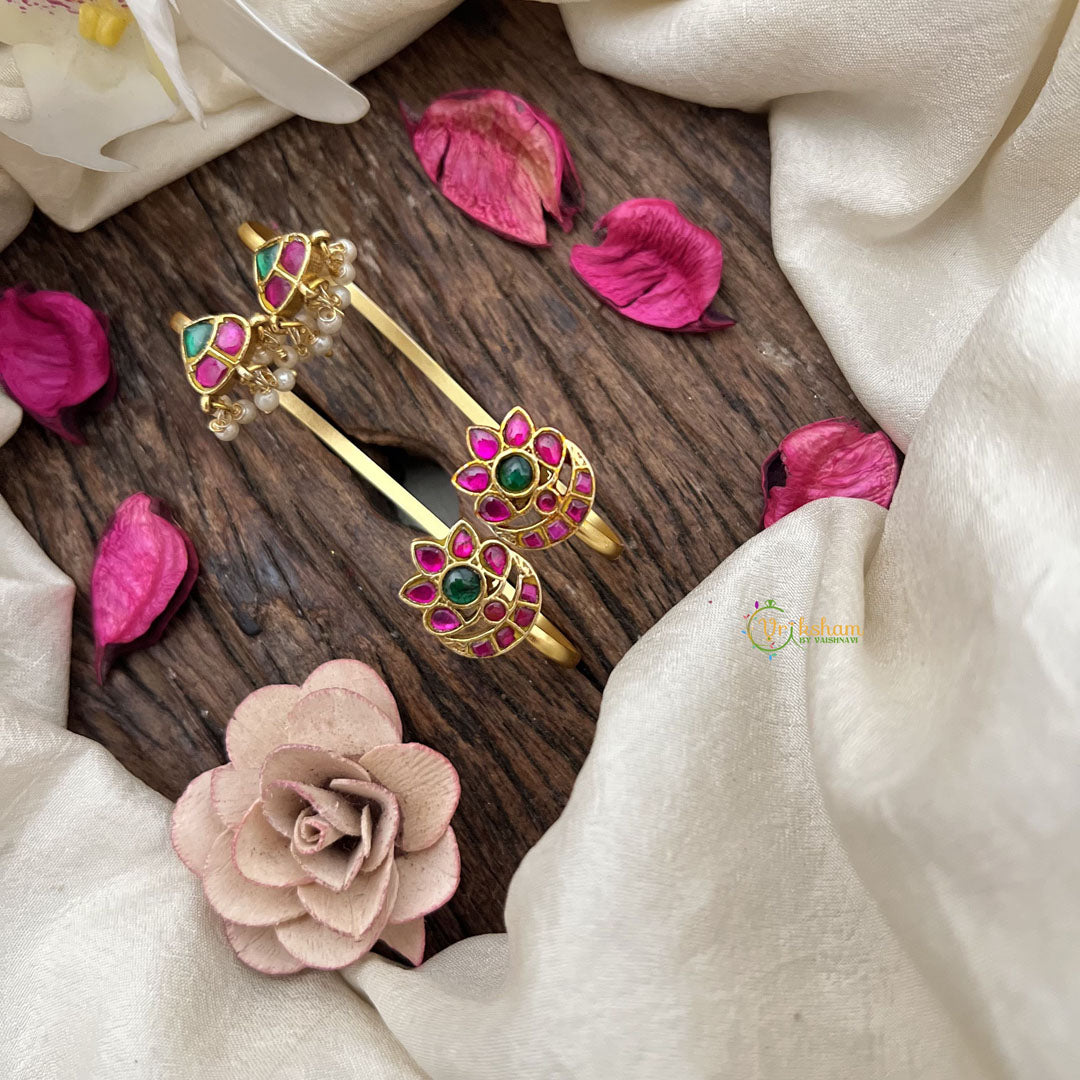Vriksham Mini Lotus Kemp Stud & Ear Cuffs Bugadi With Pearls-G19993