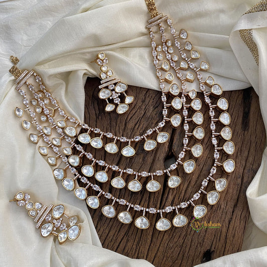 Gold look alike Mossanite Victorian Diamond Layered Neckpiece - White - VV1390