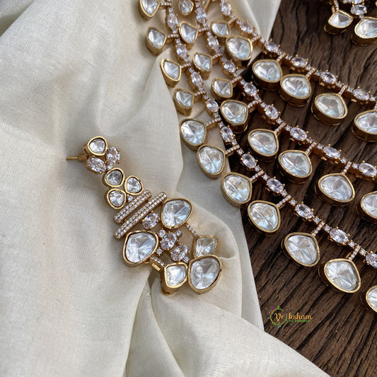 Gold look alike Mossanite Victorian Diamond Layered Neckpiece - White - VV10804