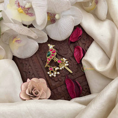 Vriksham Peacock Grace Kundan Kundan Jadau Jada Billai-Red Green & White-Pearls-J3827