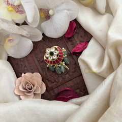 Vriksham Classic Crescent With Floral Kundan Kundan Jadau Jada Billai-Red Green & White-Aqua Green Bead-J3828