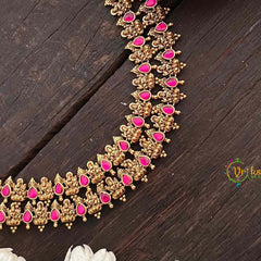 Vriksham  Double Layer Gold Plated Lakshmi With Leaf Long Neckpiece-Red-G21272