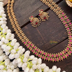 Vriksham  Double Layer Gold Plated Lakshmi With Leaf Long Neckpiece-Red-G21272