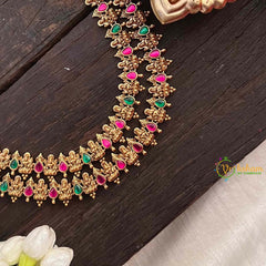 Vriksham Double Layer Gold Plated Lakshmi With Leaf Long Neckpiece-Red Green-G21273